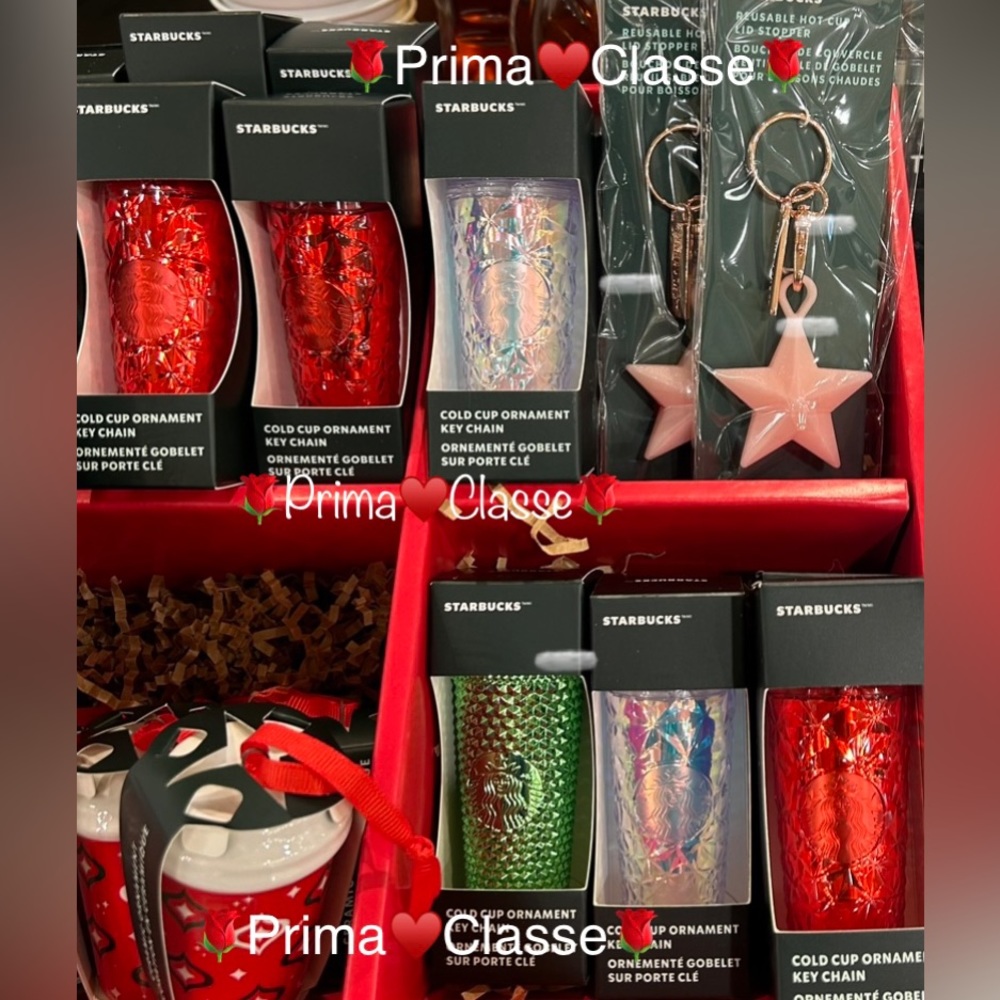 Starbucks Holiday Keychain Ornament Red , White Unicorn Prism & Star New 2023